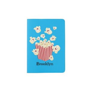 Cute funny jumping popcorn cartoon passport holder
