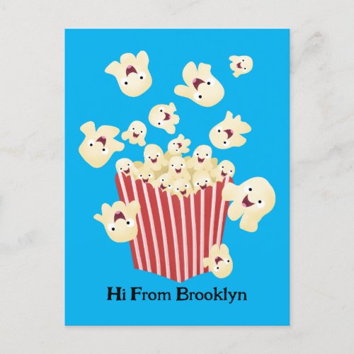 Cute funny jumping popcorn cartoon postcard