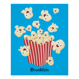 Cute funny jumping popcorn cartoon poster