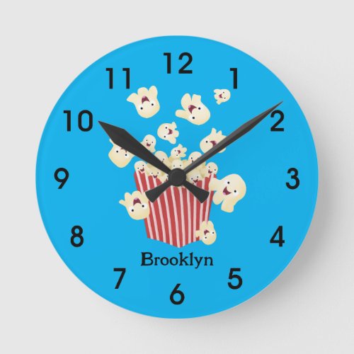 Cute funny jumping popcorn cartoon round clock