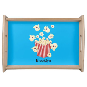 Cute funny jumping popcorn cartoon serving tray