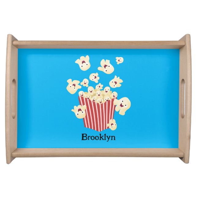 Cute funny jumping popcorn cartoon serving tray (Front)