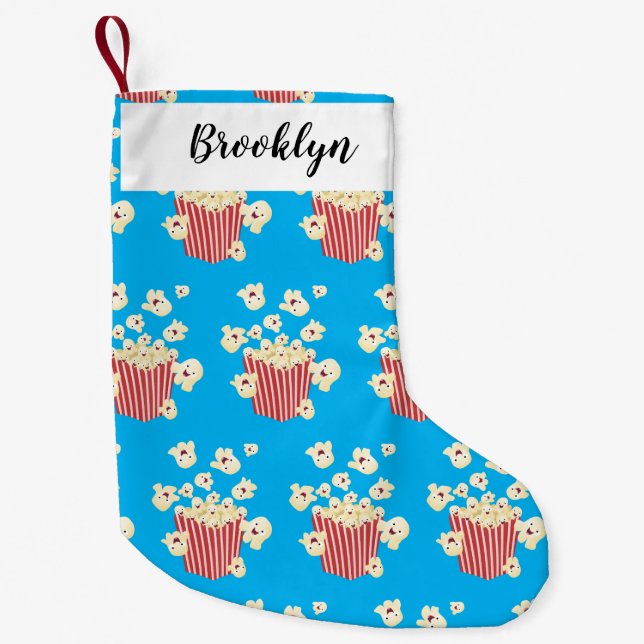 Cute funny jumping popcorn cartoon small christmas stocking (Front)