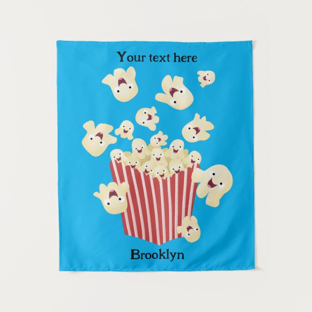 Cute funny jumping popcorn cartoon tapestry (Front)