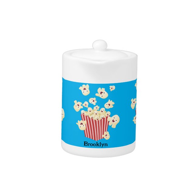 Cute funny jumping popcorn cartoon teapot (Front)