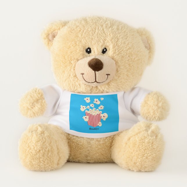 Cute funny jumping popcorn cartoon teddy bear (Front)