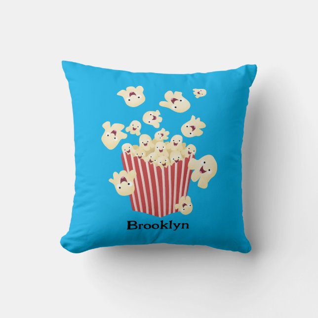 Cute funny jumping popcorn cartoon throw pillow (Front)