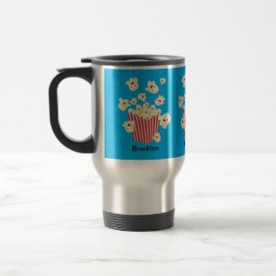 Cute funny jumping popcorn cartoon travel mug
