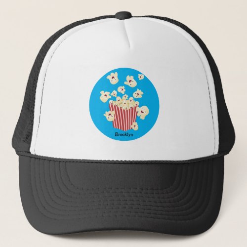 Cute funny jumping popcorn cartoon trucker hat