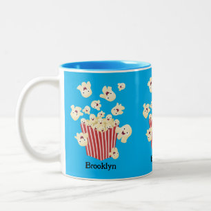 Cute funny jumping popcorn cartoon Two-Tone coffee mug