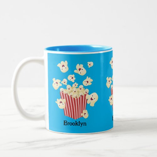 Cute funny jumping popcorn cartoon Two_Tone coffee mug