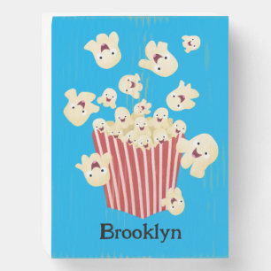 Cute funny jumping popcorn cartoon wooden box sign
