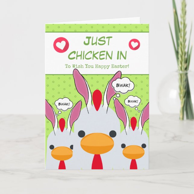 Cute Funny Just Chicken In Bunny Ears Happy Easter Holiday Card (Front)