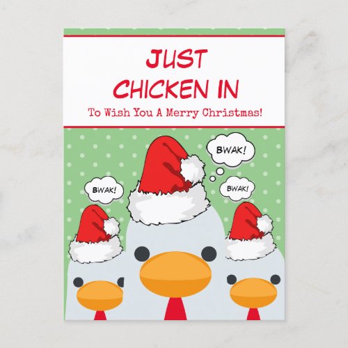 Cute Funny Just Chicken In Merry Christmas  Holiday Postcard