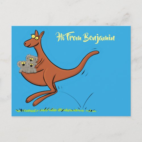 Cute funny kangaroo and koalas cartoon card