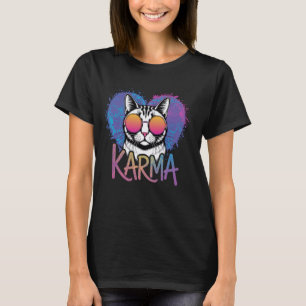 Cute Funny Karma Cat Lover - Sunglasses Purple Hea T-Shirt