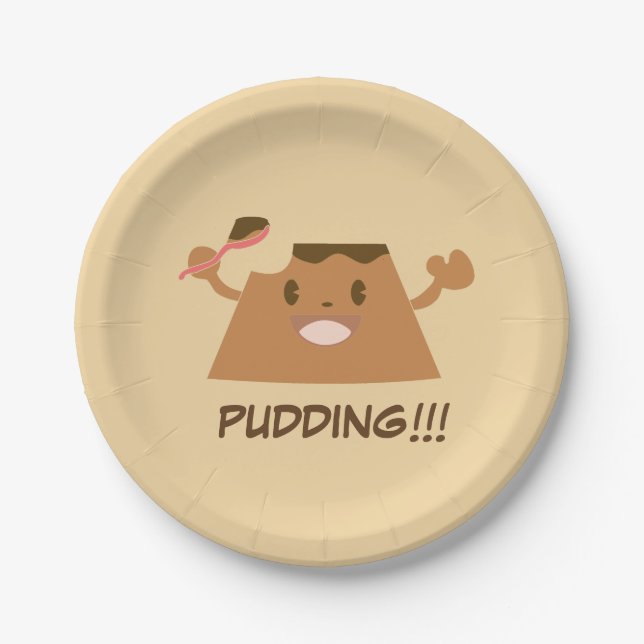 Cute Funny Kawaii Chocolate PUDDING !!!! Paper Plates (Front)