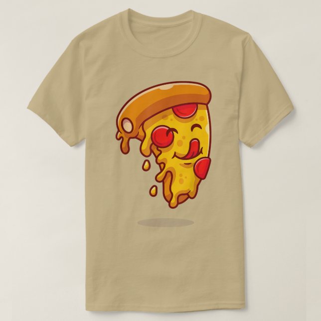 Cute Funny Kawaii Pepperoni Pizza Slice Anime Mang T-Shirt (Design Front)