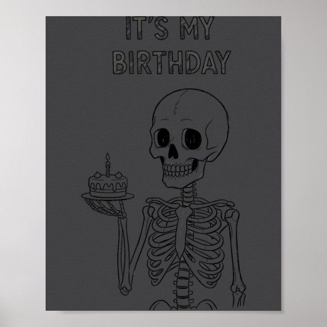 Cute Funny Kawaii Skeleton Birthday Skull Happy Wo Poster (Front)