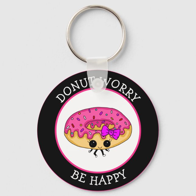 Cute Funny Kawaii Style Donut Puns  Keychain (Front)