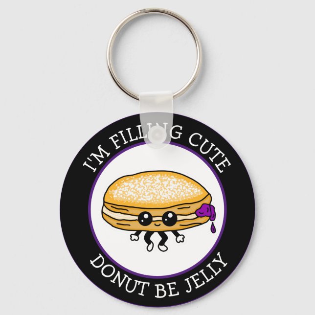 Cute Funny Kawaii Style Jelly Donut Puns Keychain (Front)