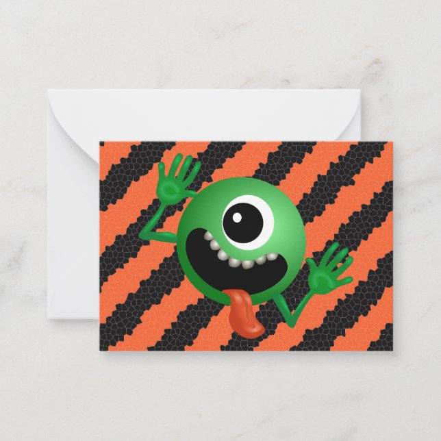 Cute Funny Kids Halloween Space Alien Note Card (Front)