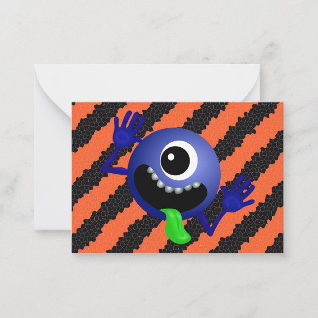 Cute Funny Kids Halloween Space Alien Note Card (Front)