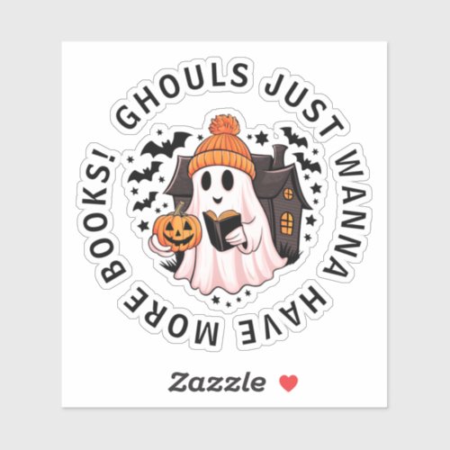 Cute Funny Kids Pumpkin Ghost Reading Book Sticker