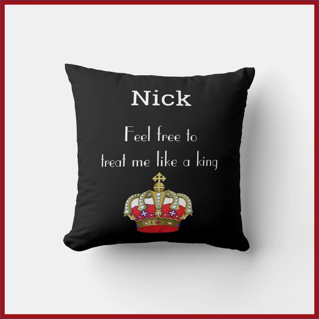 Cute Funny King Crown For Him Throw Pillow (Creator Uploaded)