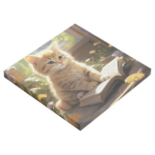 Cute Funny Kitten Reading a Book Gallery Wrap