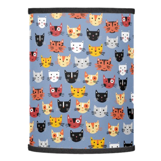 Cute Funny Kitty Cat Faces Pattern Blue Lamp Shade (Left)