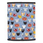 Cute Funny Kitty Cat Faces Pattern Blue Lamp Shade (Back)