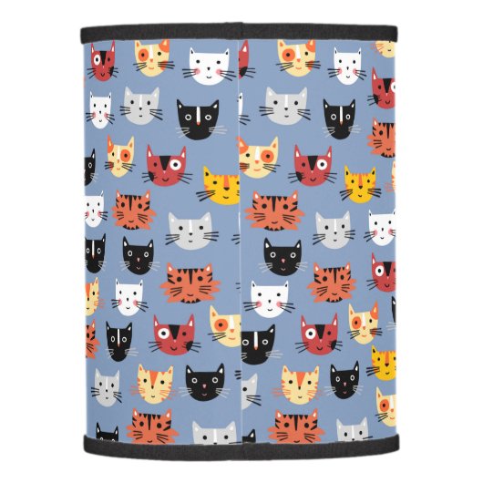 Cute Funny Kitty Cat Faces Pattern Blue Lamp Shade (Back)