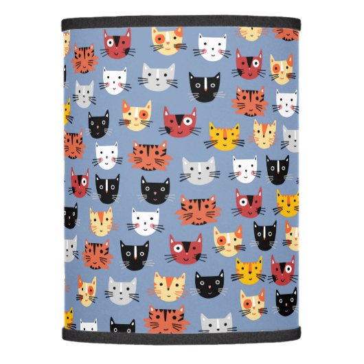 Cute Funny Kitty Cat Faces Pattern Blue Lamp Shade (Front)