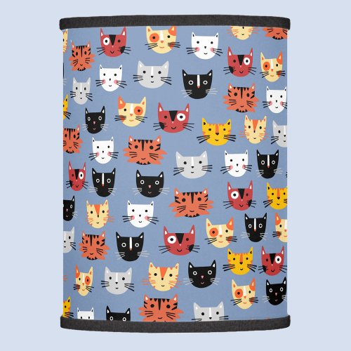 Cute Funny Kitty Cat Faces Pattern Blue Lamp Shade