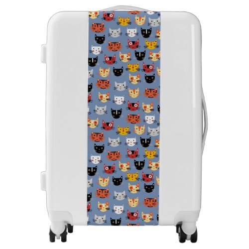 Cute Funny Kitty Cat Faces Pattern Blue Luggage