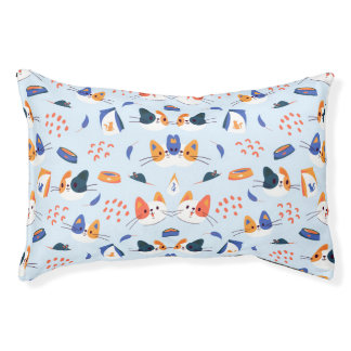Cute Funny Kitty Cat Faces Pattern Pet Bed
