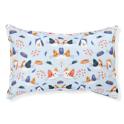 Cute Funny Kitty Cat Faces Pattern Pet Bed