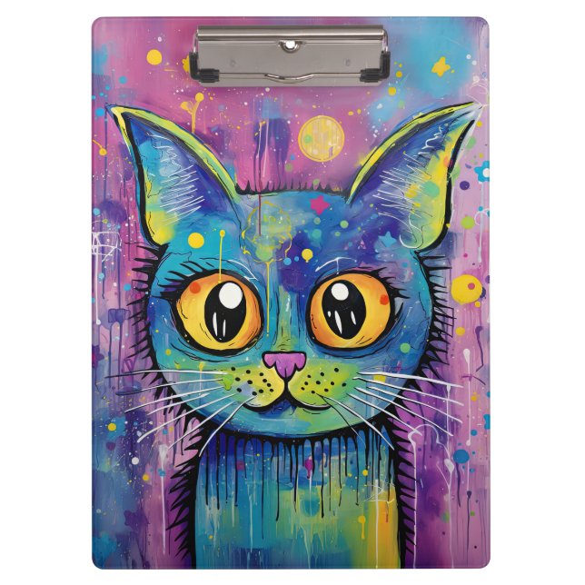 Cute Funny Kitty Cat Mixed Media Animal Pet Clipboard (Front)