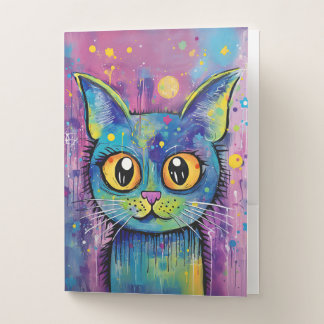 Cute Funny Kitty Cat Mixed Media Animal Pet Pocket Folder