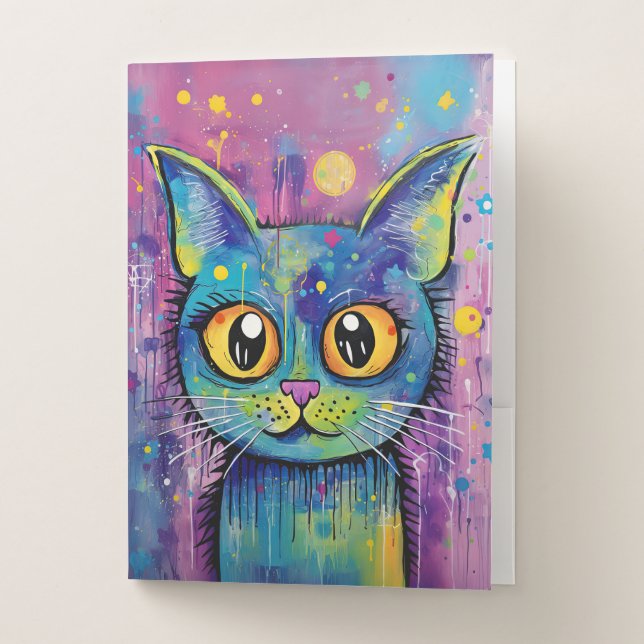 Cute Funny Kitty Cat Mixed Media Animal Pet Pocket Folder (Front)