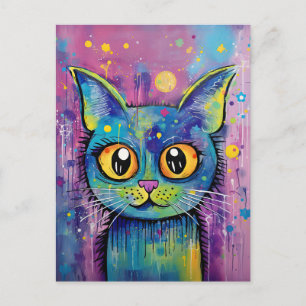 Cute Funny Kitty Cat Mixed Media Animal Pet Postcard