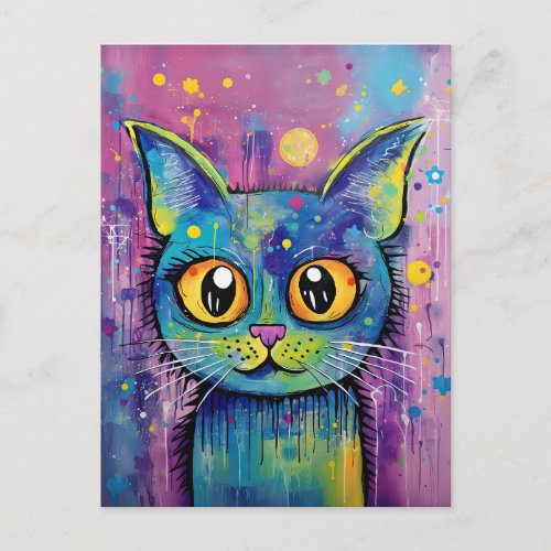 Cute Funny Kitty Cat Mixed Media Animal Pet Postcard