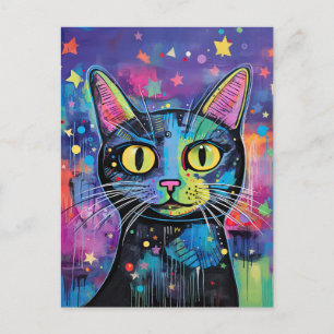 Cute Funny Kitty Cat Mixed Media Animal Pet Postcard