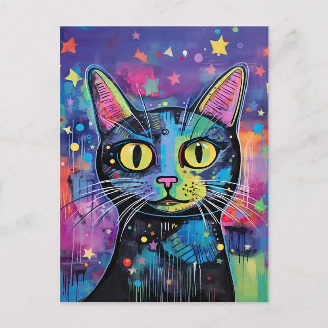 Cute Funny Kitty Cat Mixed Media Animal Pet Postcard (Front)