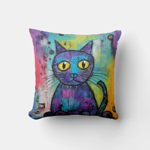 Cute Funny Kitty Cat Mixed Media Animal Pet Throw Pillow