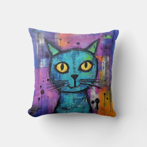 Cute Funny Kitty Cat Mixed Media Animal Pet Throw Pillow