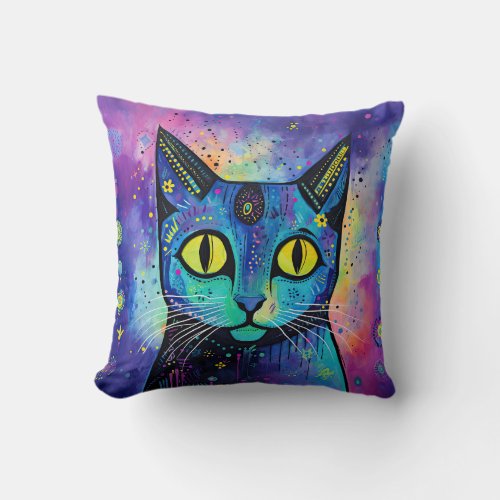 Cute Funny Kitty Cat Mixed Media Animal Pet Throw Pillow