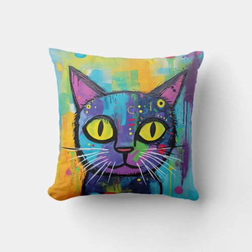 Cute Funny Kitty Cat Mixed Media Animal Pet Throw Pillow