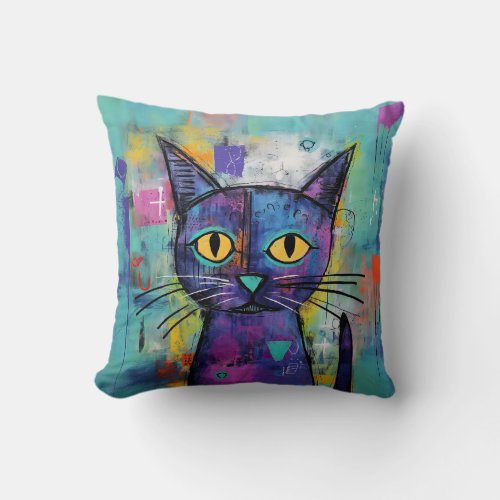 Cute Funny Kitty Cat Mixed Media Animal Pet Throw Pillow